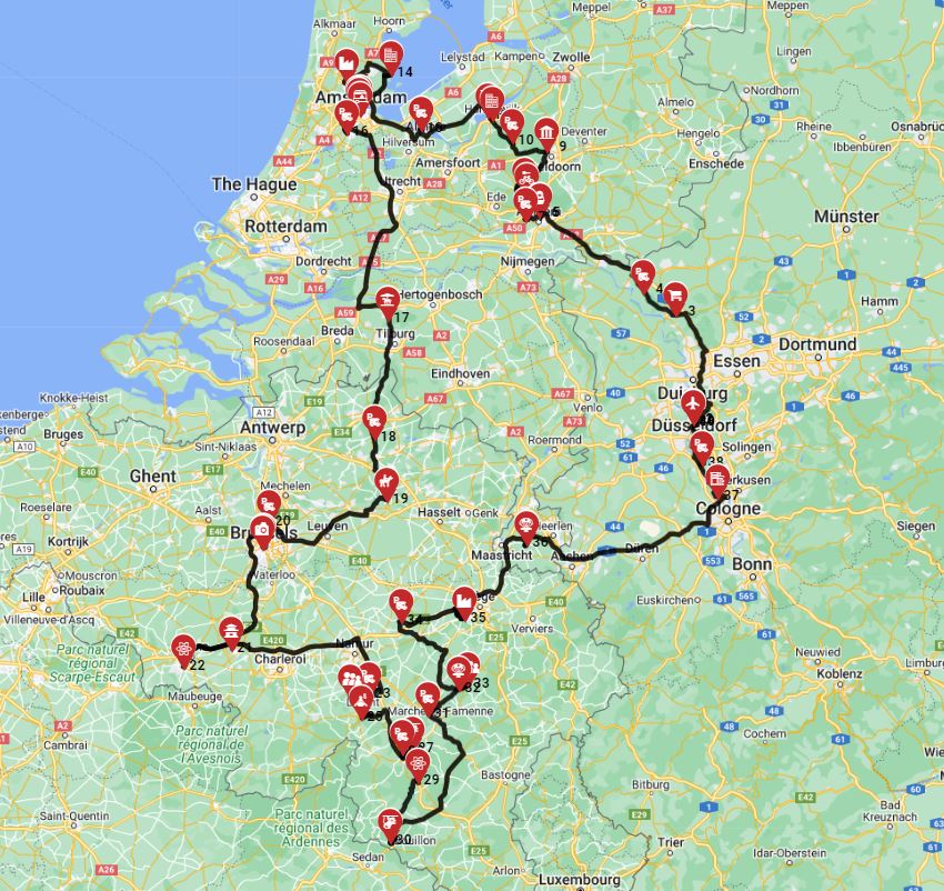 Map for Dusseldorf Roundtrip - Netherlands and Belgian